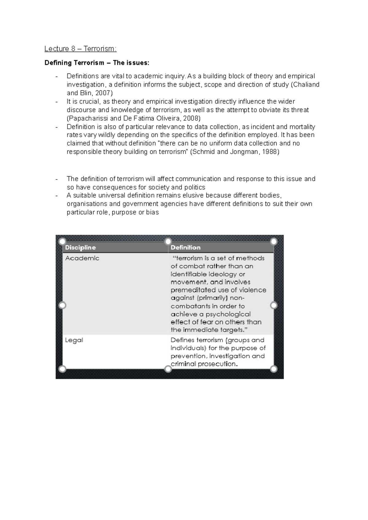 8 - Terrorism - Lecture notes 8 - Lecture 8 – Terrorism: Defining ...