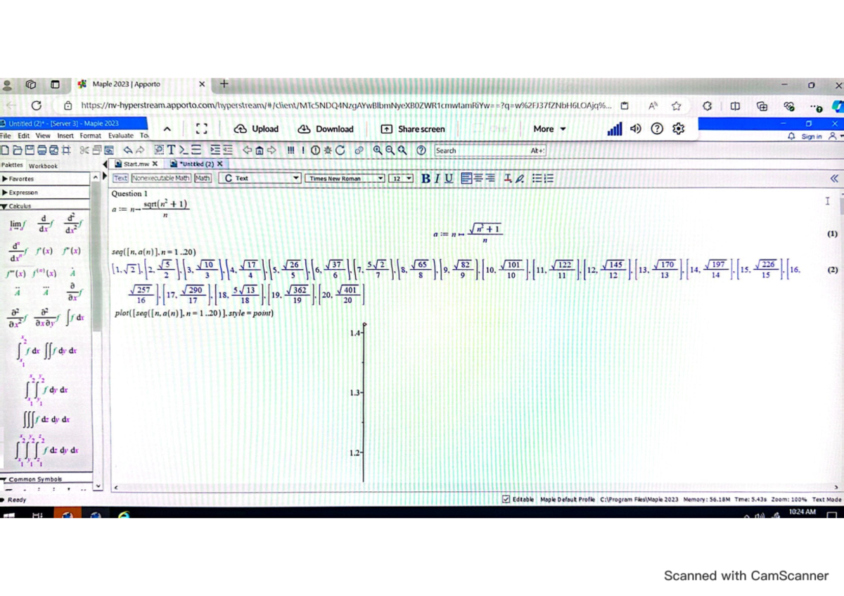 Maple lab 4 calc 2 - s oOo 5 Maple 2023 Apporto x TUE ELE mene. six G ...