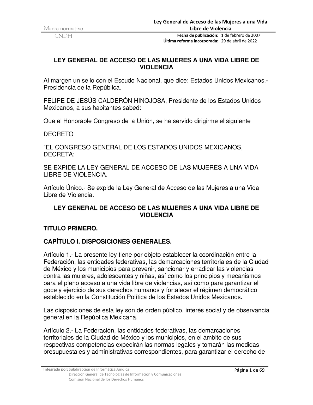 Ley Gamvlv (1) - Jskdkdk - Marco Normativo Libre De Violencia CNDH ...