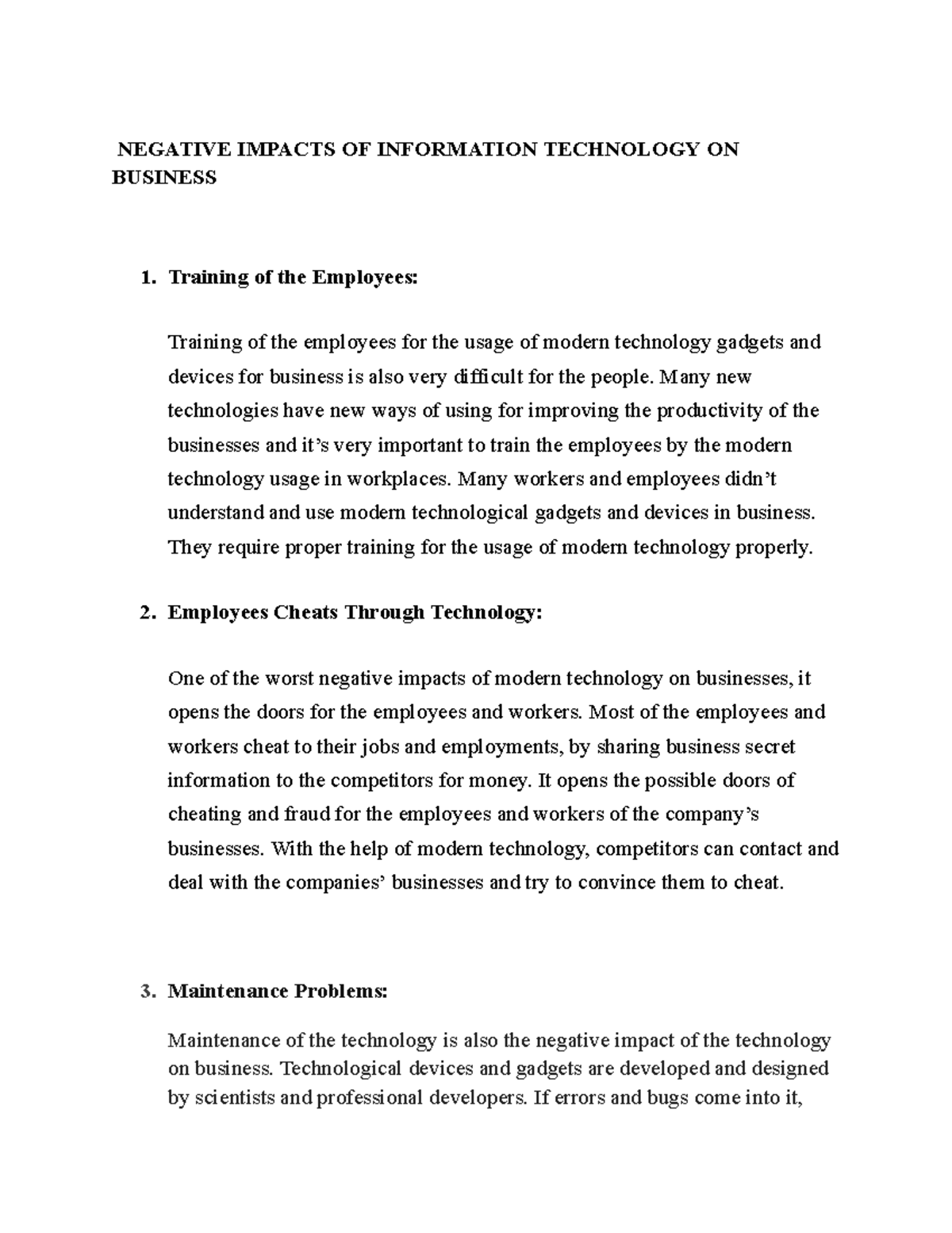 Computer / IT subject - NEGATIVE IMPACTS OF INFORMATION TECHNOLOGY ON ...