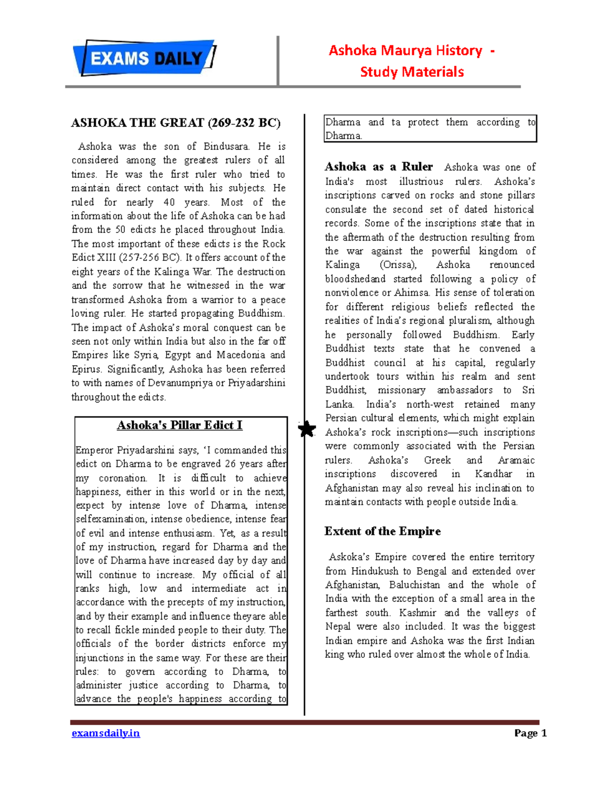 AshokaTHE Great Study Materials ASHOKA THE GREAT (269232 BC