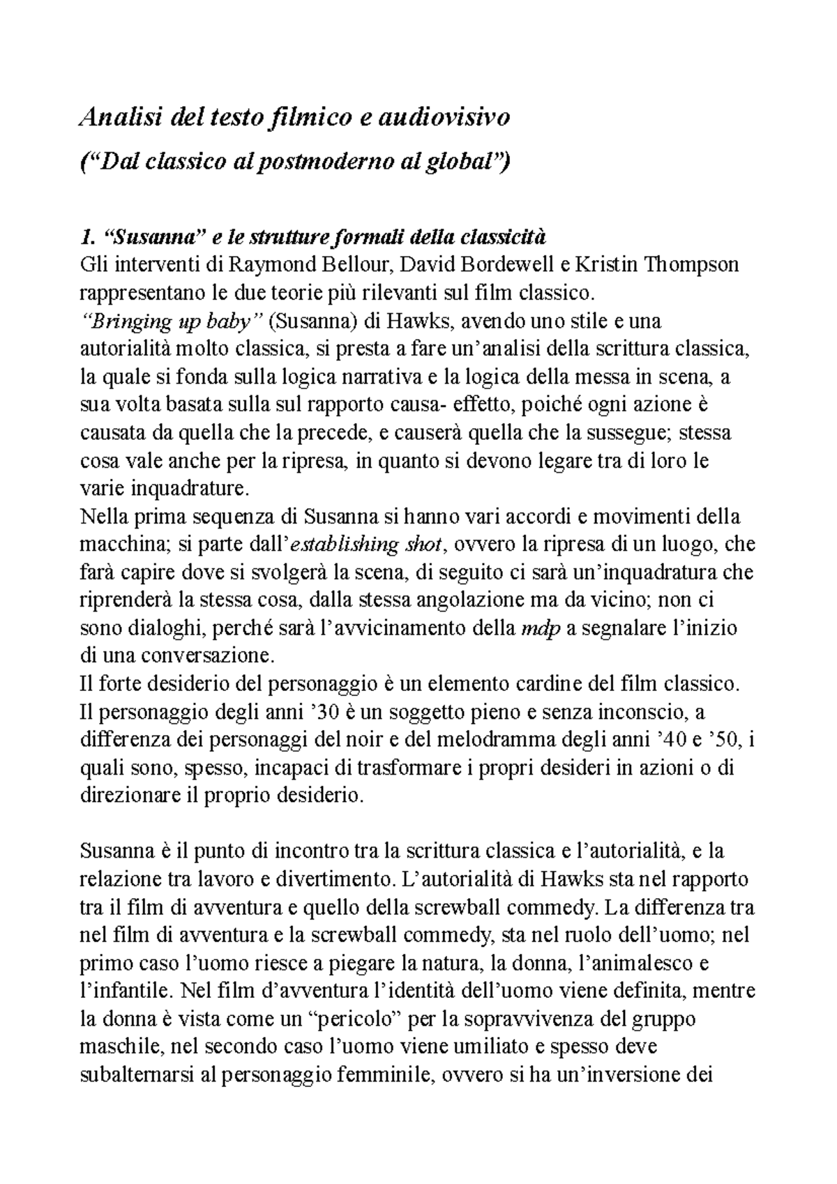 Analisi del testo filmico e audiovisivo. Riassunto - Analisi del testo ...