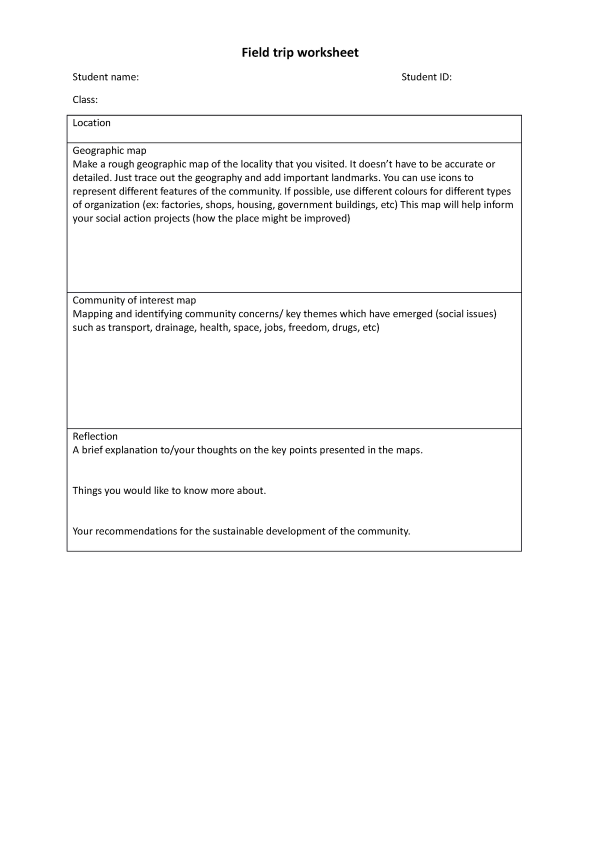 Field trip worksheet - fdsfssssss - Field trip worksheet Student name ...