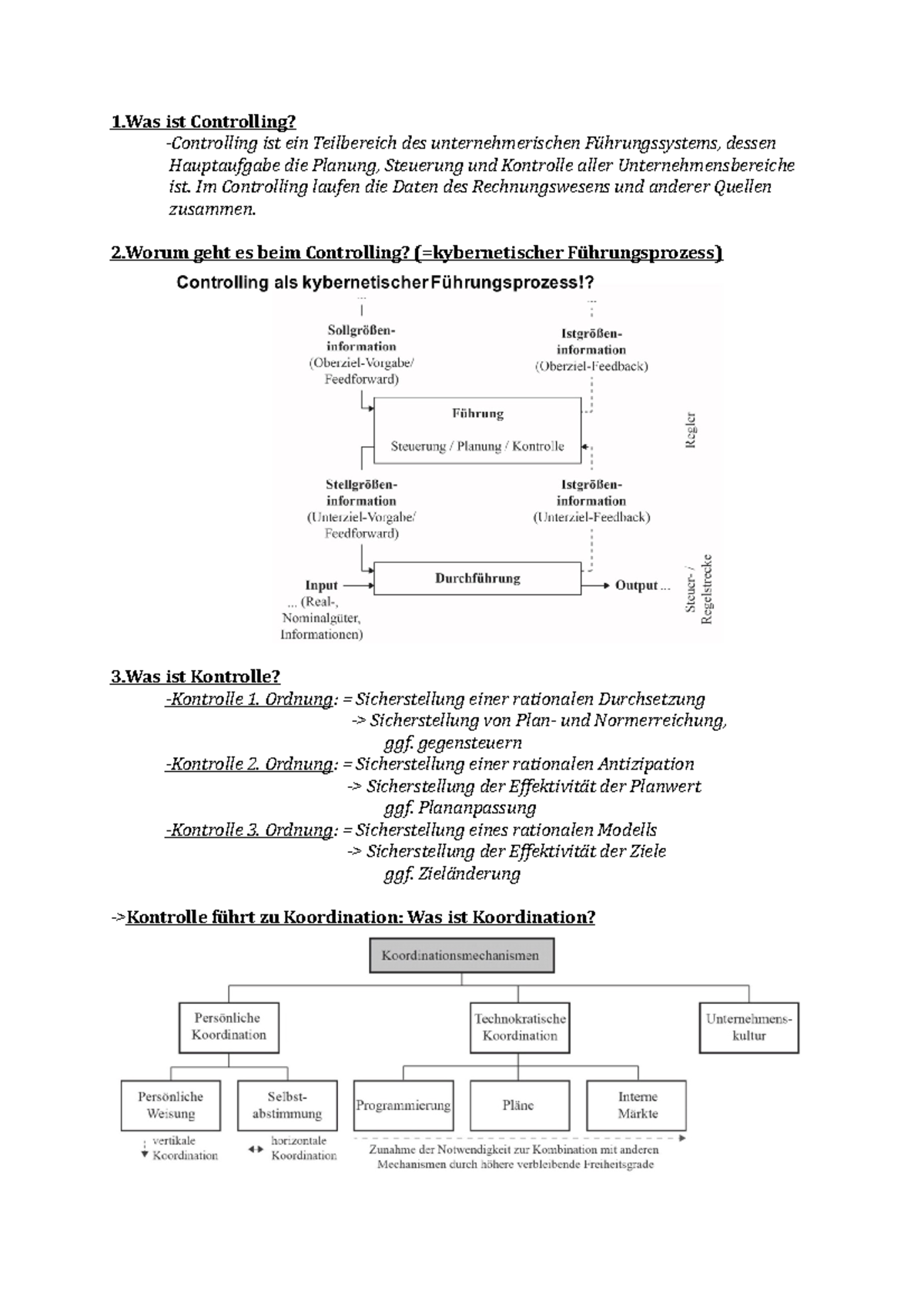 Materialgestütztes Schreiben Beispiel Klausur Komplette Zusammenfassung für Klausur - 1 ist Controlling? -Controlling