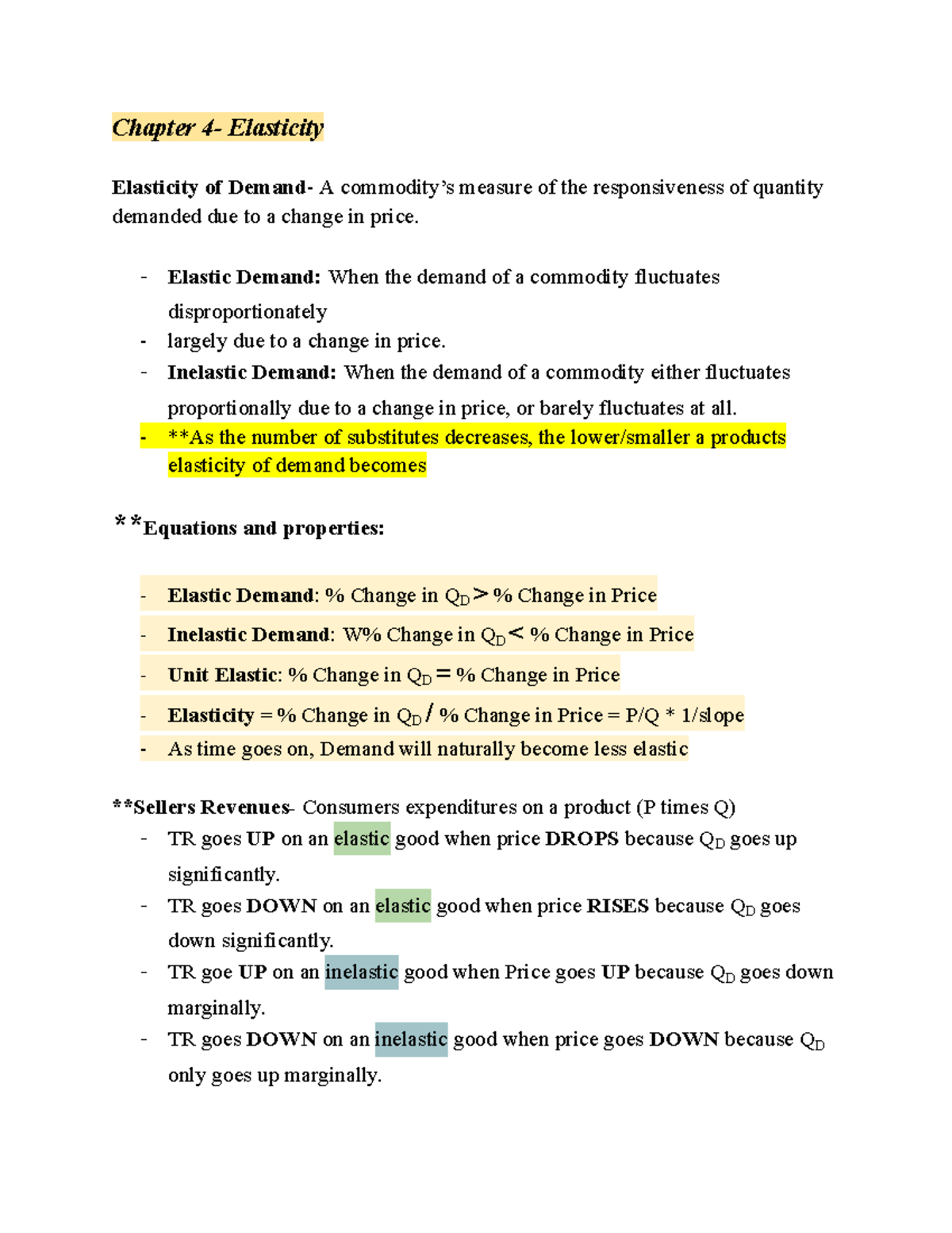 ECON 1 Midterm 2 Notes - Chapter 4- Elasticity Elasticity of Demand - A ...
