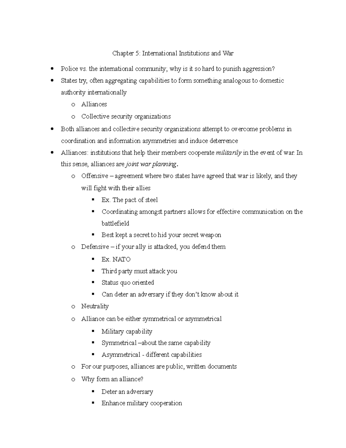 IR - Chapter 5 - International Institutions and War - Chapter 5 ...