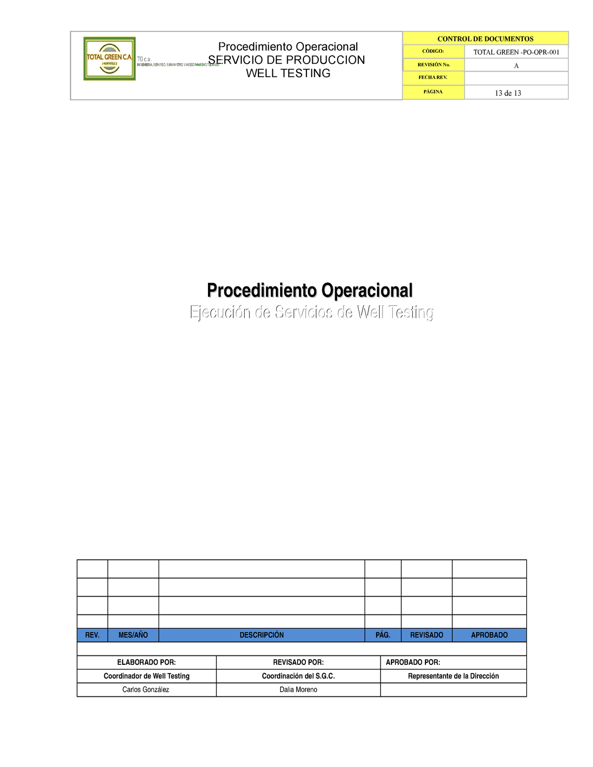 Total Po Opr 001 Ejecucion De Servicio De Well Testing Rev A 1 Studocu