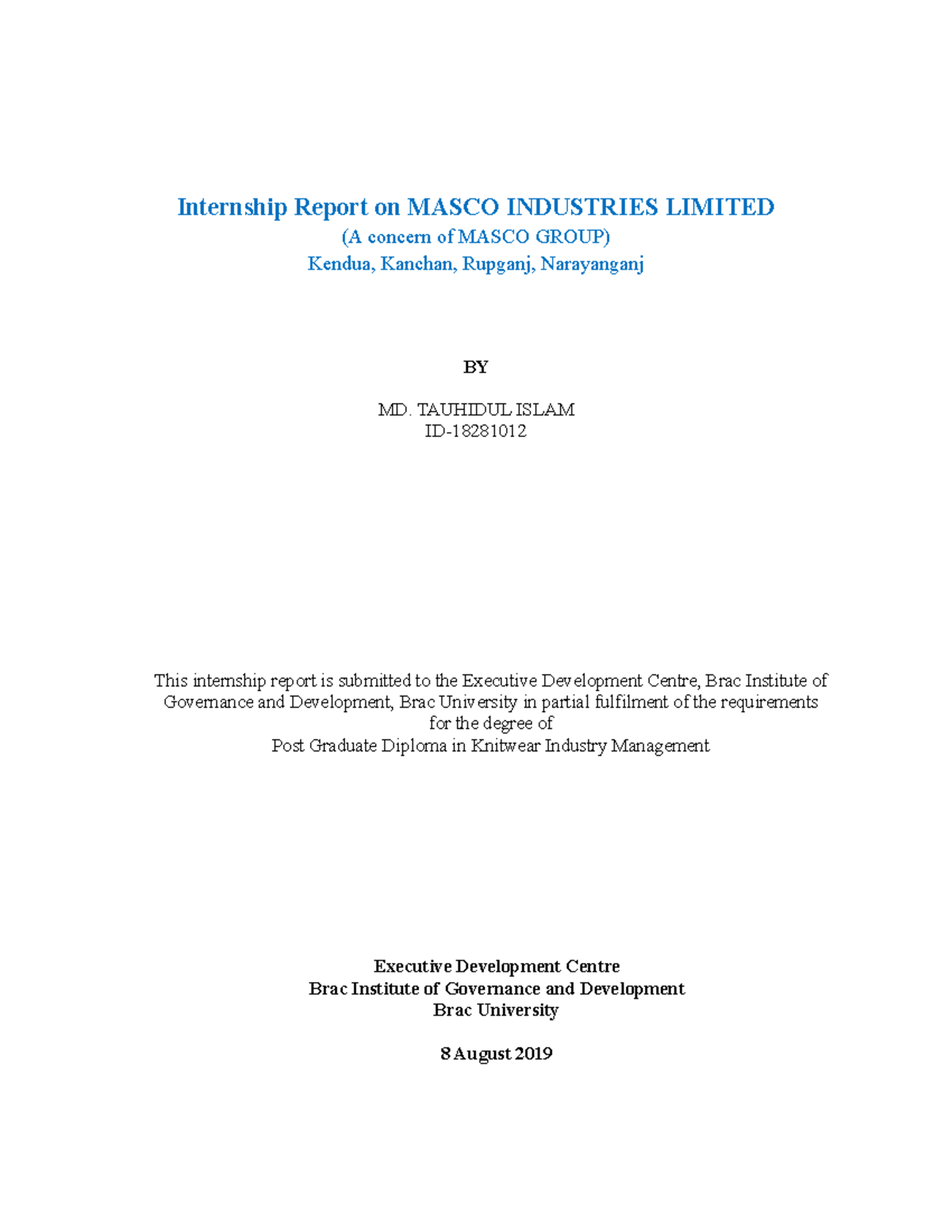 18281012 BIGD - hello - Internship Report on MASCO INDUSTRIES LIMITED ...