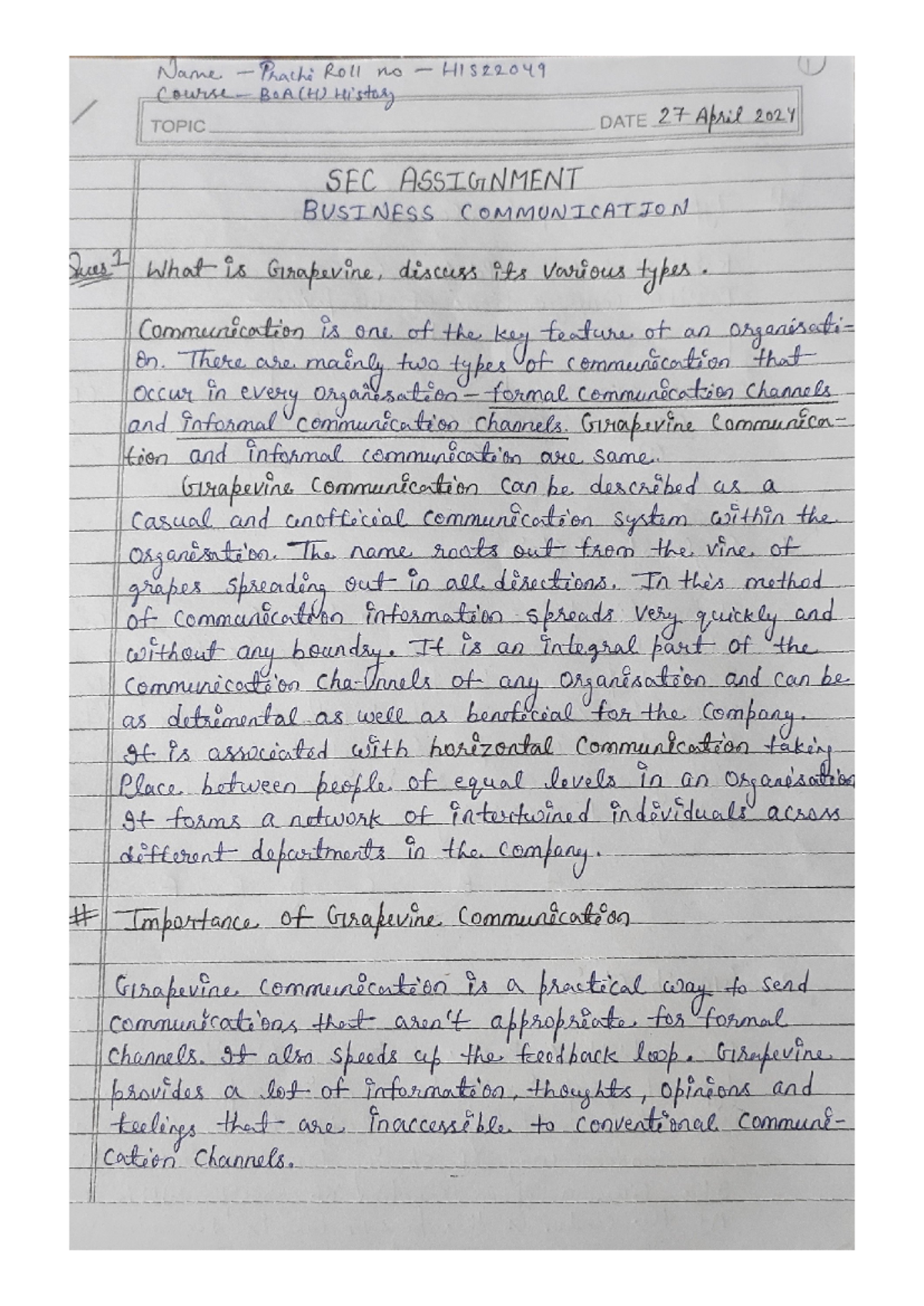 SEC , Assignment 1 - Business communication definition and types - Name ...