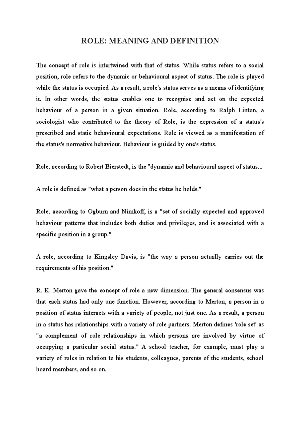 Central Role Meaning In English