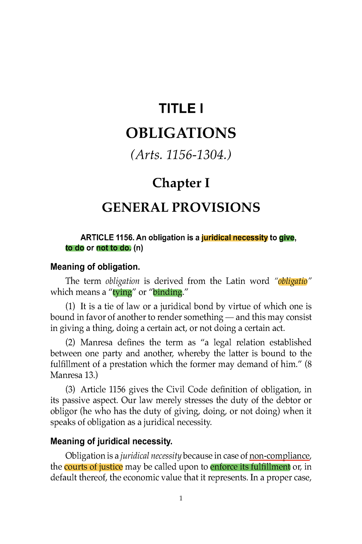 The Law On Obligations And Contracts - 1 1 TITLE I OBLIGATIONS (Arts ...