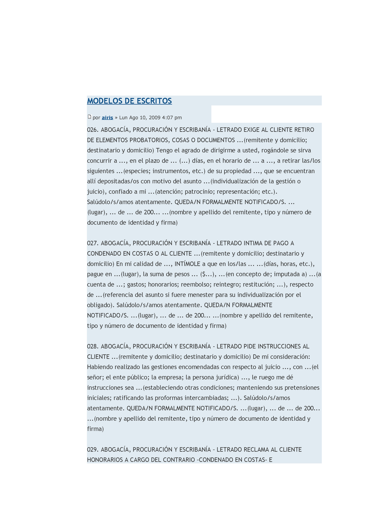 Modelos DE Escritos Cartas Documentos - MODELOS DE ESCRITOS por airis » Lun  Ago 10, 2009 4:07 pm - Studocu