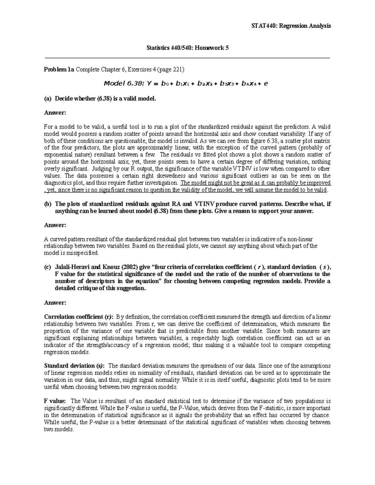 STAT440 - Homework 5 - Statistics 440/540: Homework 5 Problem 1a ...