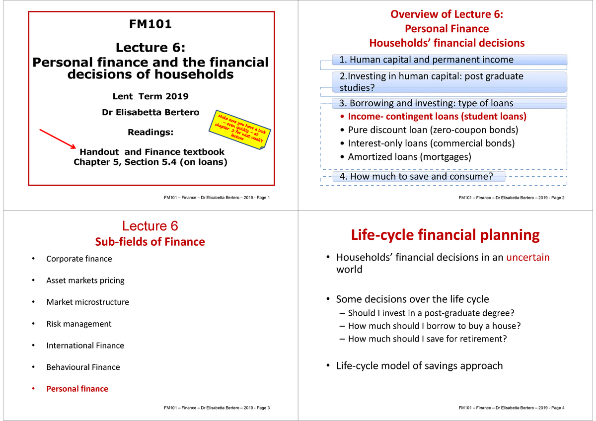 FM101 Lecture- Personal Finance - FM101 Lecture 6: Personal Finance And ...