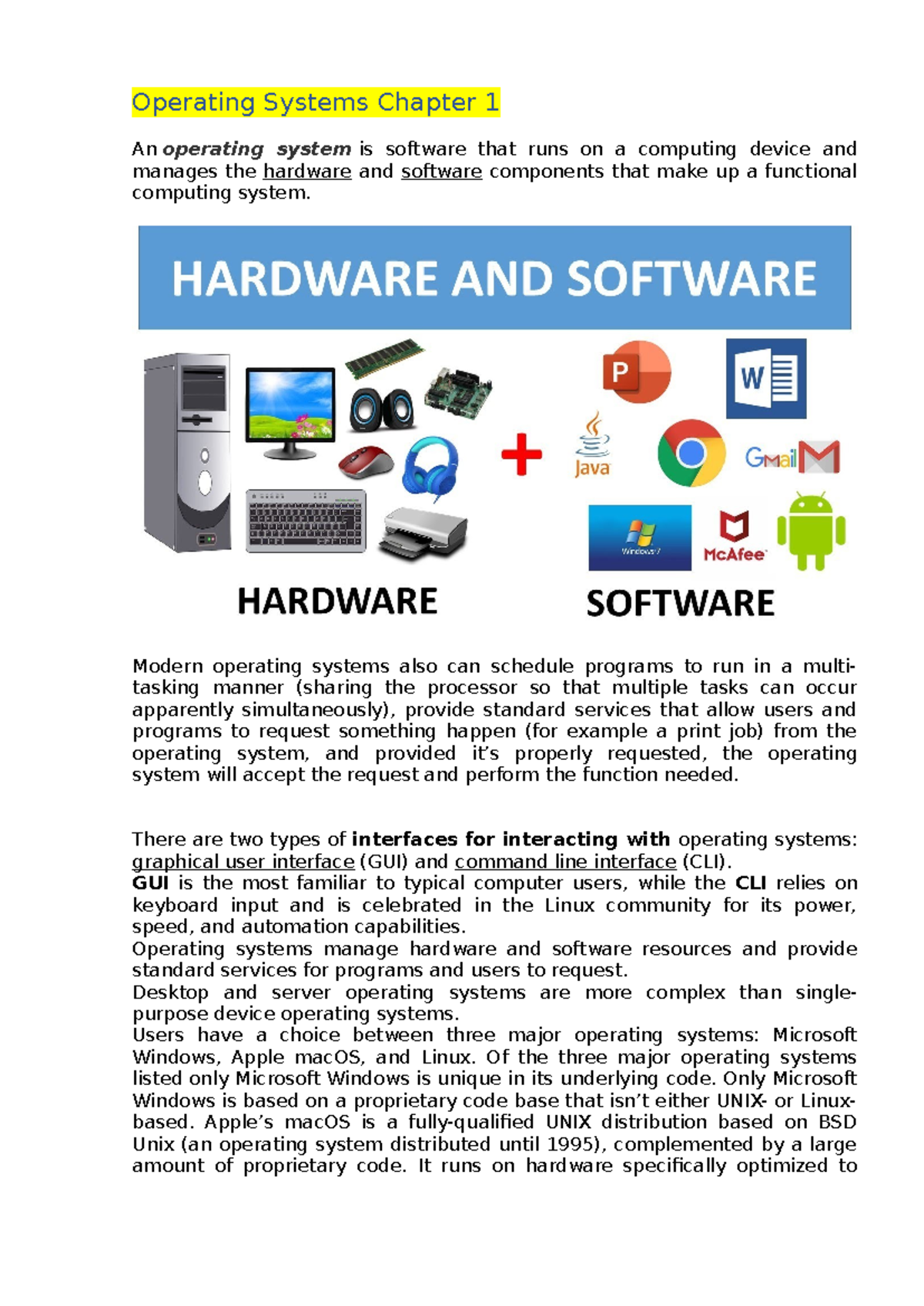 Assignment 1 - Operating Systems Chapter 1 An operating system is ...