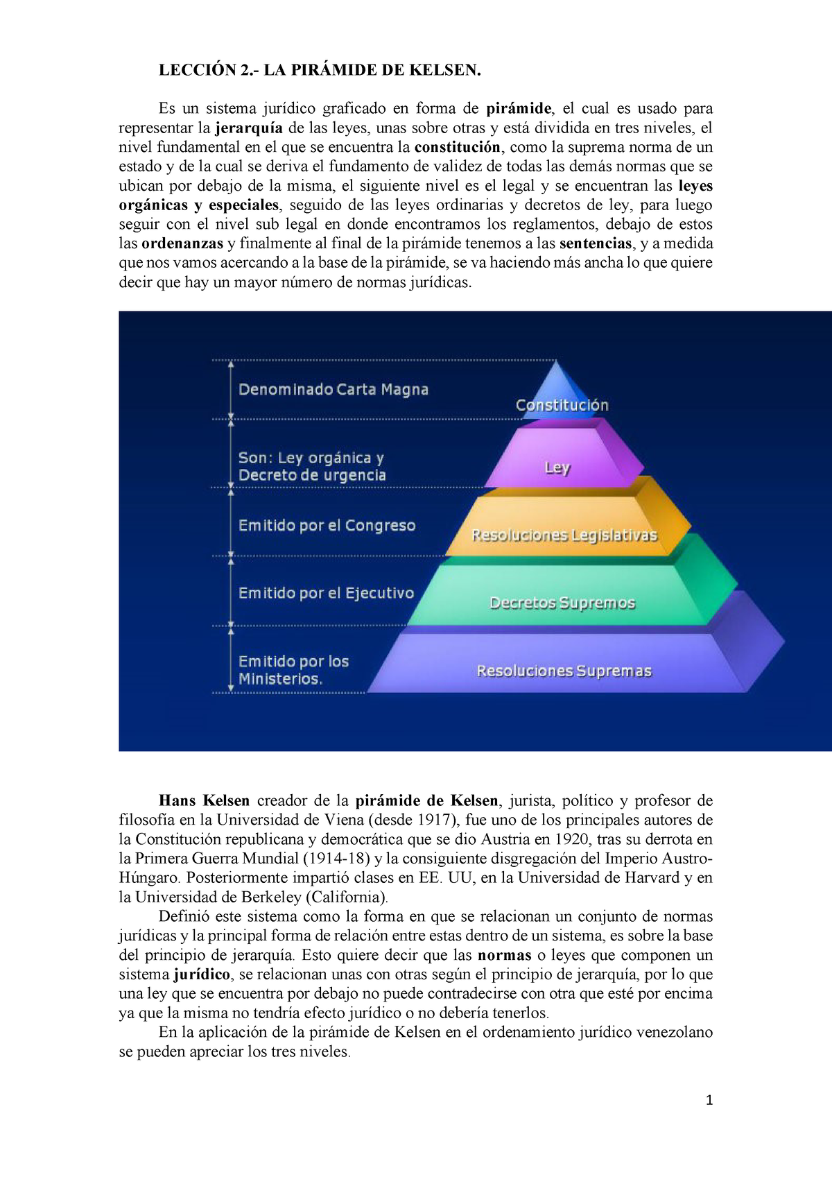 Lección Número 2. Pirámide De Kelsen. Derecho. - 1 LECCIÓN 2.- LA ...