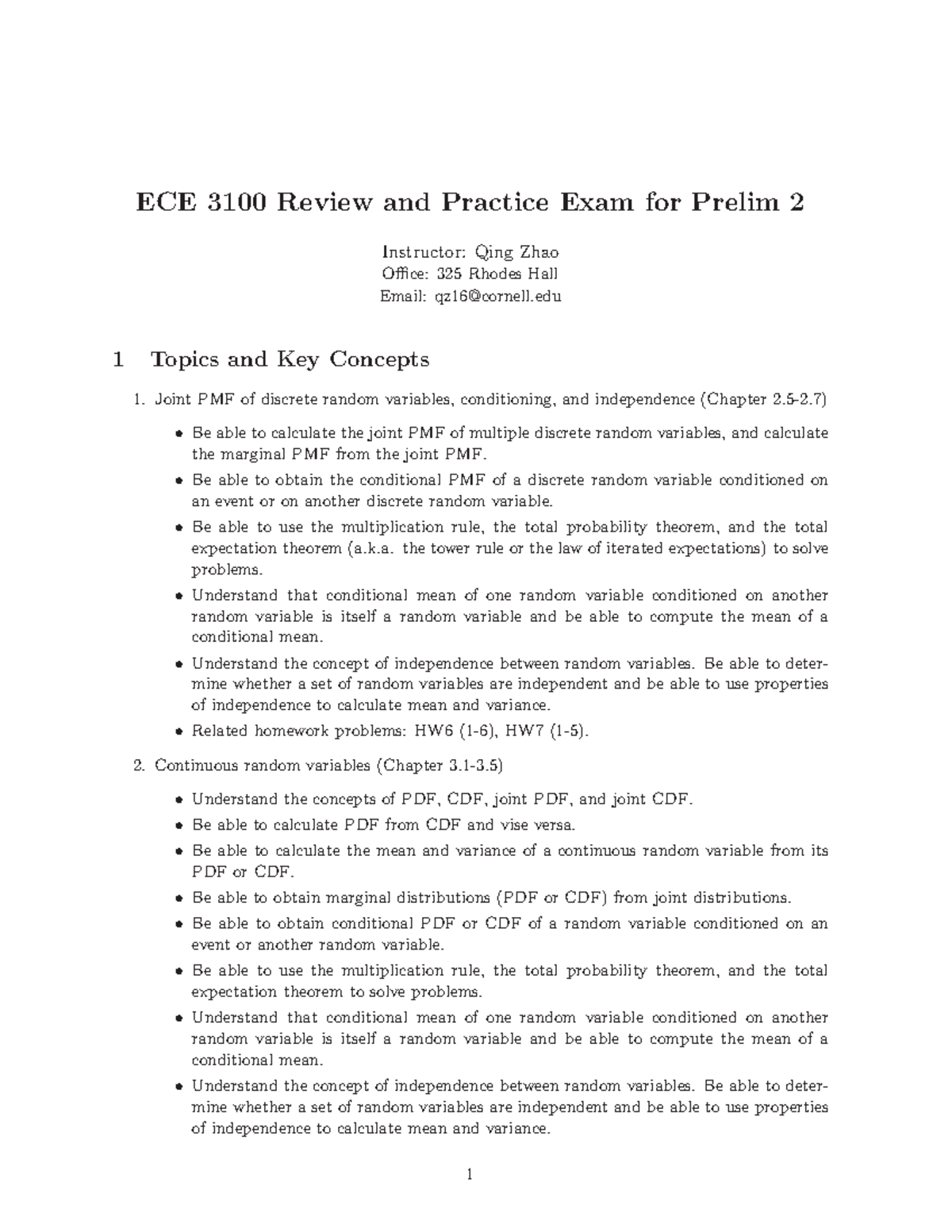 Prelim 2 Review Practice Exam - ECE 3100 Review And Practice Exam For ...