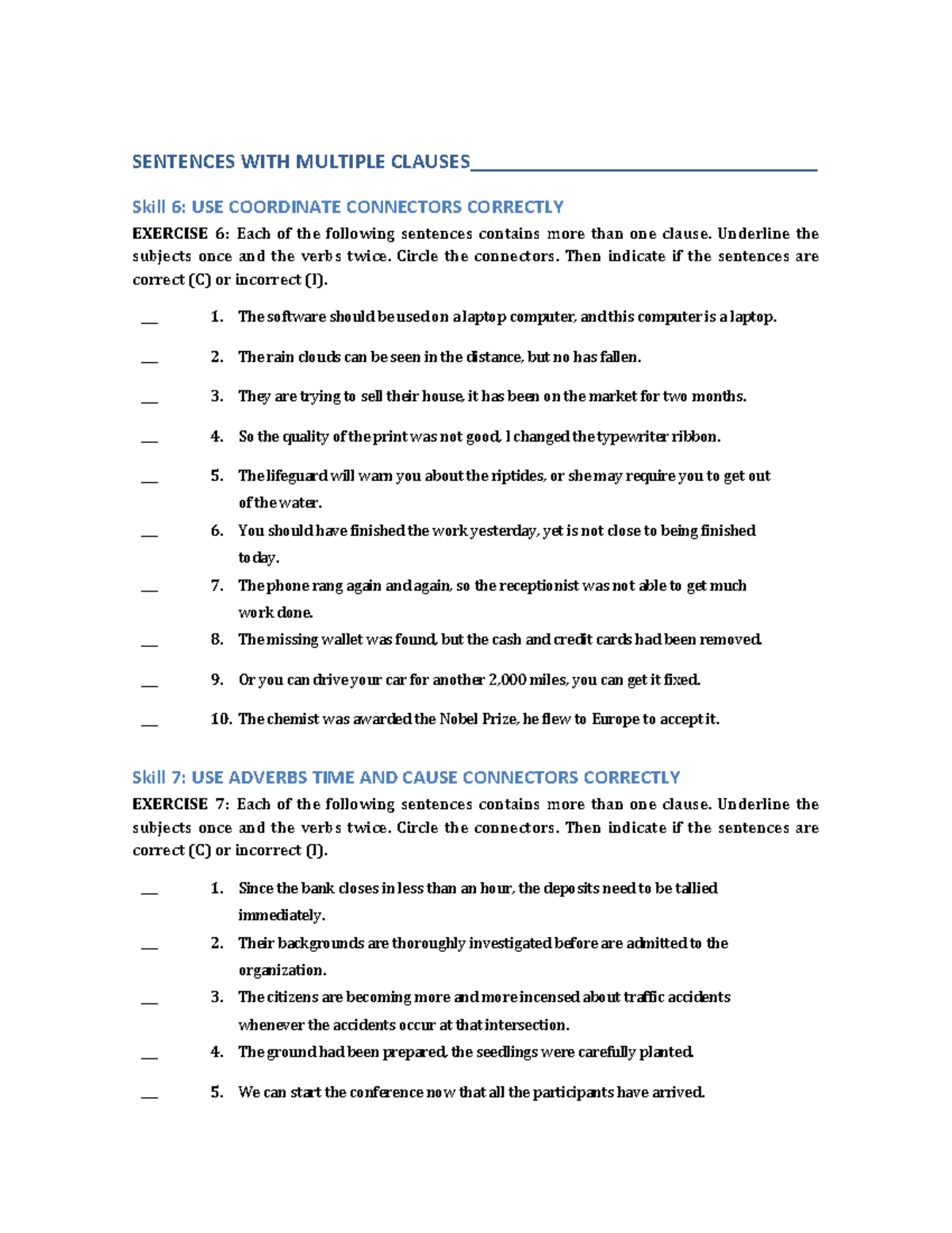 Sentences with multiple clauses - SENTENCES WITH MULTIPLE CLAUSES