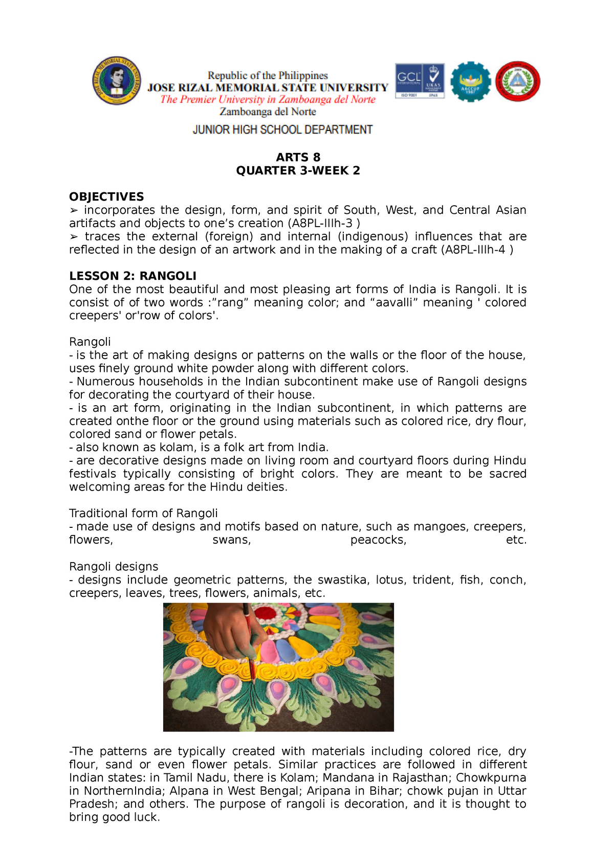 ARTS G8 LAS Q3 WK2 ART APPRECIATON - ARTS 8 QUARTER 3-WEEK 2 OBJECTIVES ...