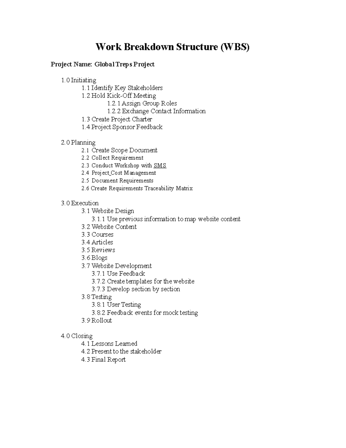 Work Breakdown Structure - MGMT8560 - Conestoga College - Studocu