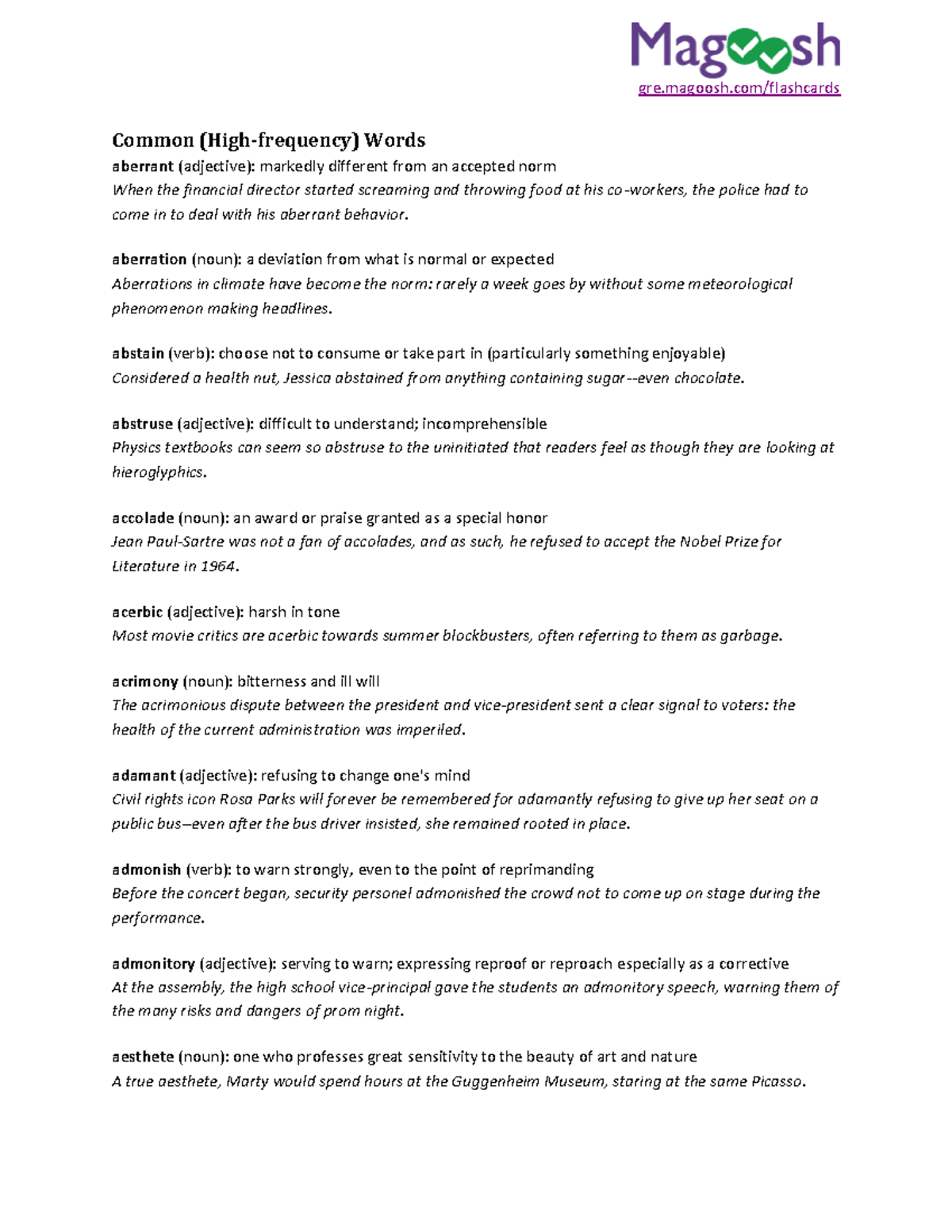 Magoosh-gre-1000-words oct01 - Common Words aberrant (adjective ...