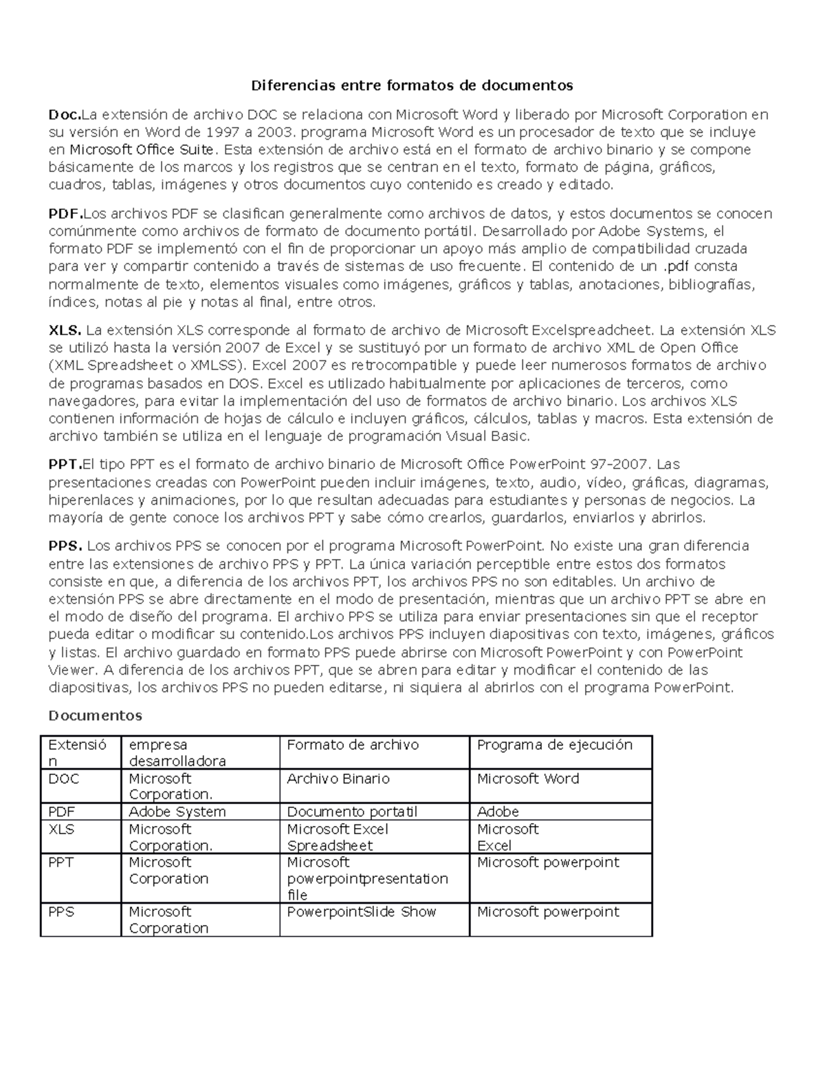 Paso 1 multimedia formatos - Diferencias entre formatos de documentos ...