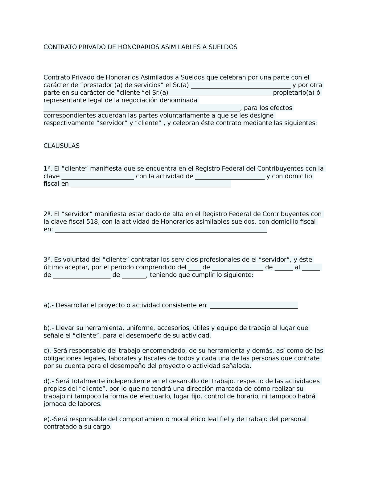 Contrato Asimilados A Salario Ejemplo Para Apoyo A La Elaboracion Contrato Privado De 7434