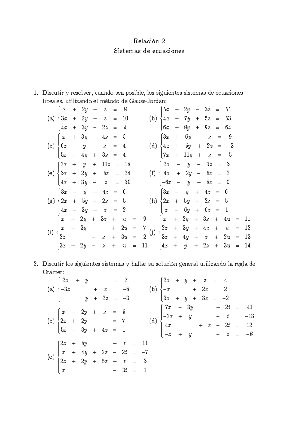 Relacion 2 Sistemas De Ecuaciones Studocu