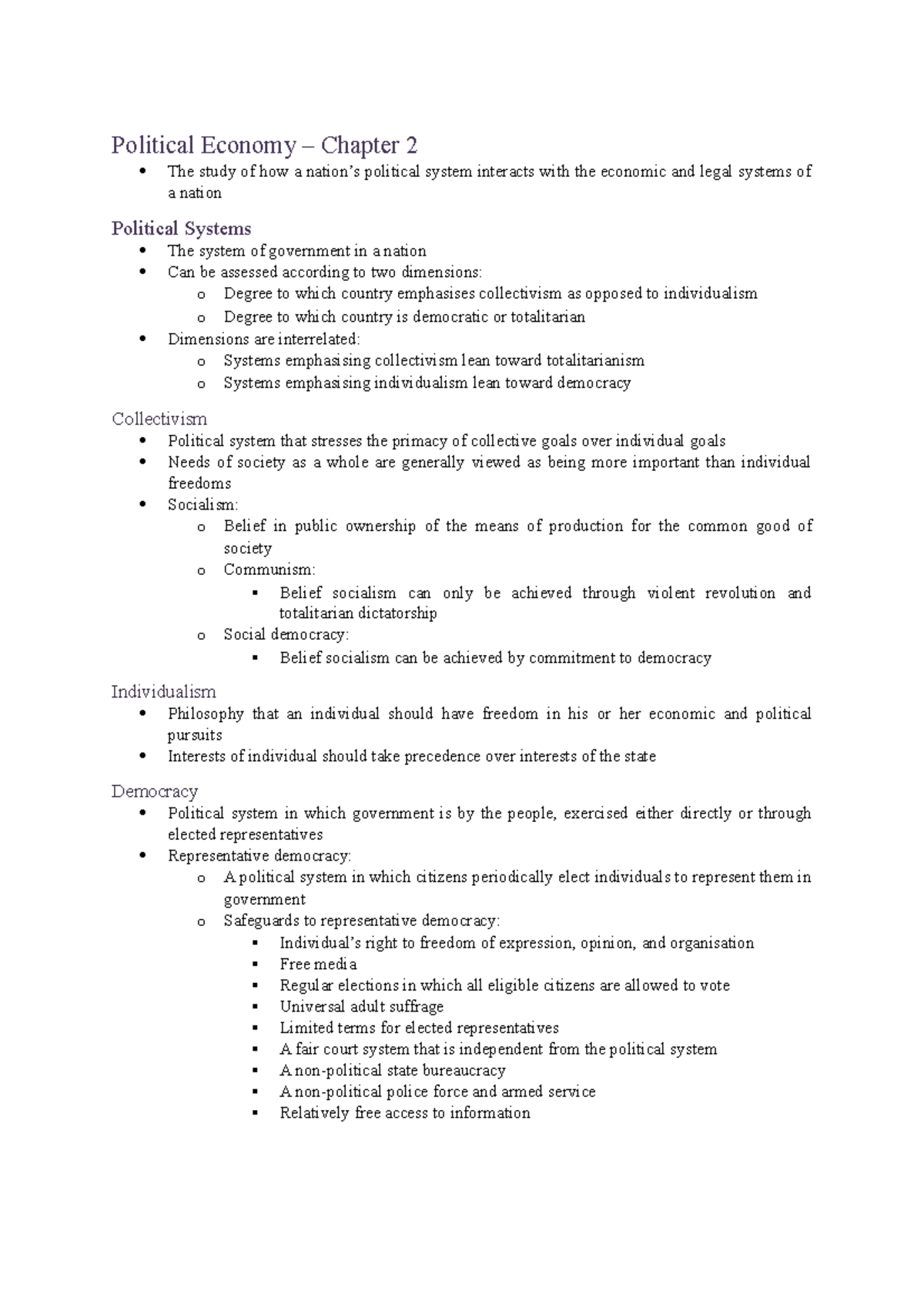 Summary Notes - Political Economy – Chapter 2 The study of how a nation ...