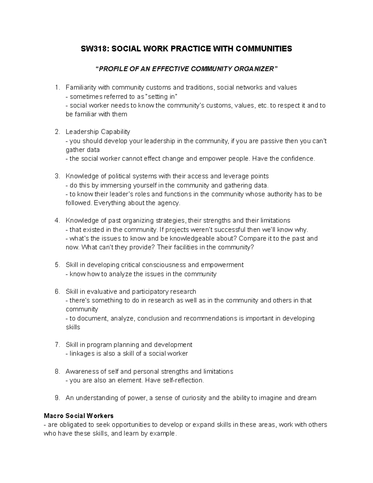 SW318- Profile of an Effective Community Organizer - SW318: SOCIAL WORK ...