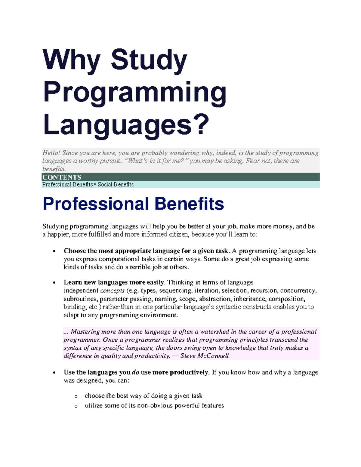 Why Study Programming Languages converted - Why Study Programming ...