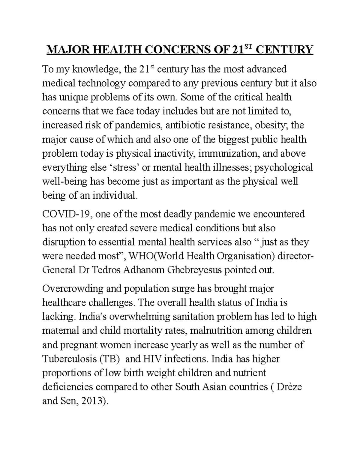 Document20(a)1 Health concerns in 21st century MAJOR HEALTH