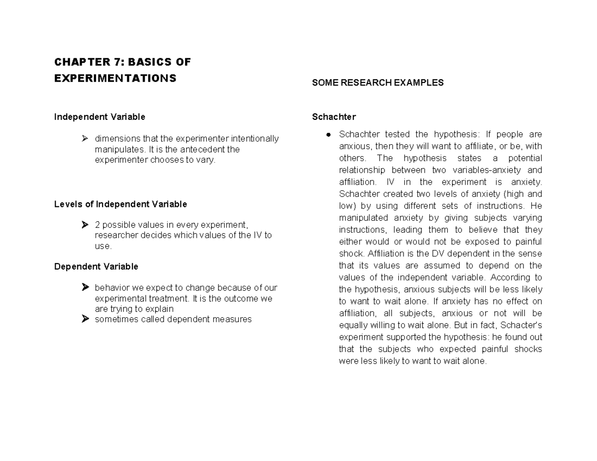 Chapter 7 - EXPE PSYCH - CHAPTER 7: BASICS OF EXPERIMENTATIONS ...