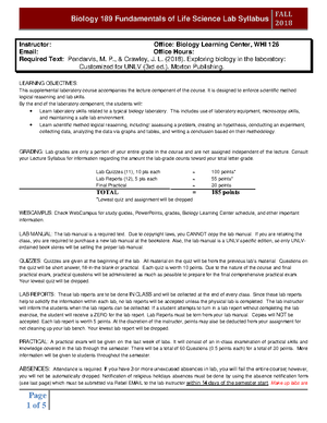 BIOL 189 L TA Syllabus - BIOL 189 - StuDocu