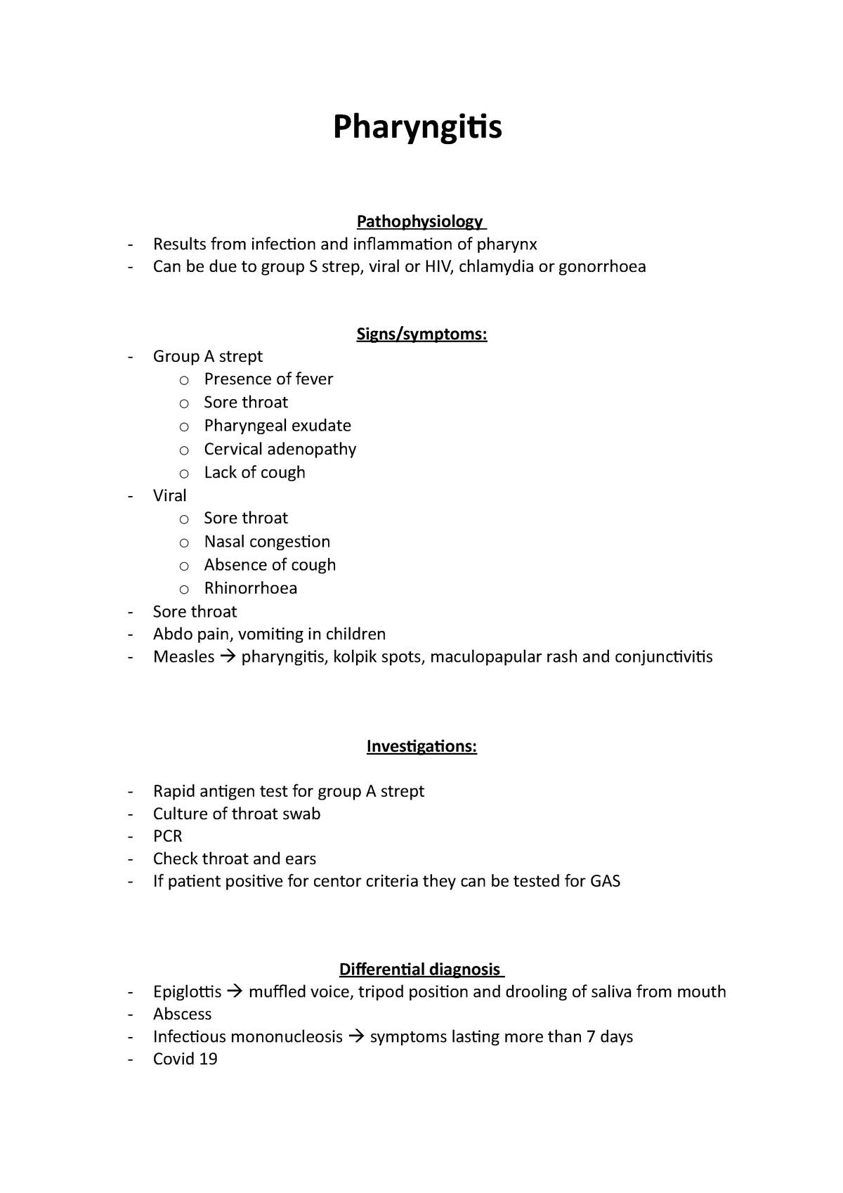 Pharyngitis notes Pharyngitis Pathophysiology Results from infection