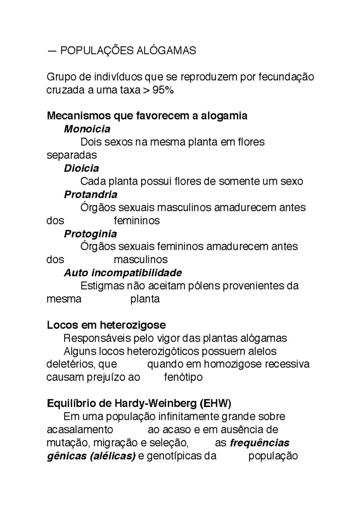 Resumo FIT370 Prova 3 - Grupo de que se reproduzem por cruzada a uma taxa  Mecanismos que favorecem a - Studocu