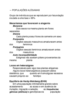 Resumo FIT370 Prova 3 - Grupo de que se reproduzem por cruzada a uma taxa  Mecanismos que favorecem a - Studocu