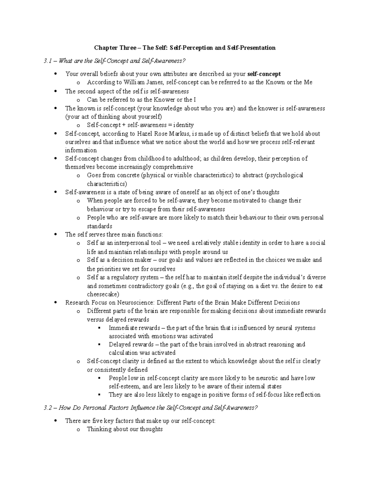 Chapter 3 - Self-Perception and Self-Presentation - Chapter Three The ...