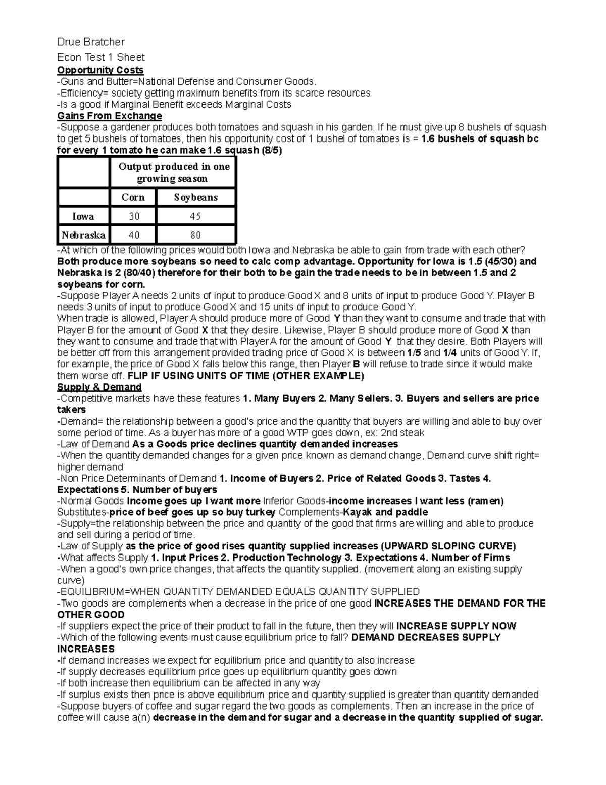 Econ B251 Test 1 Review - Drue Bratcher Econ Test 1 Sheet Opportunity ...