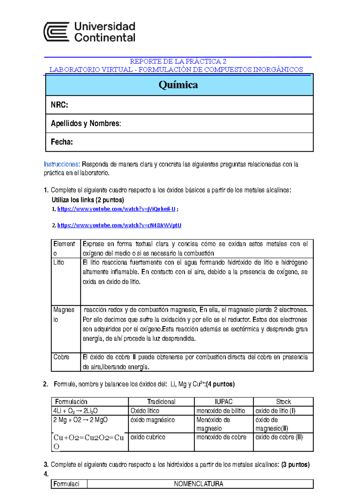 Quimica Inorganica Reporte De La Pr Ctica Laboratorio Virtual Formulaci De Studocu