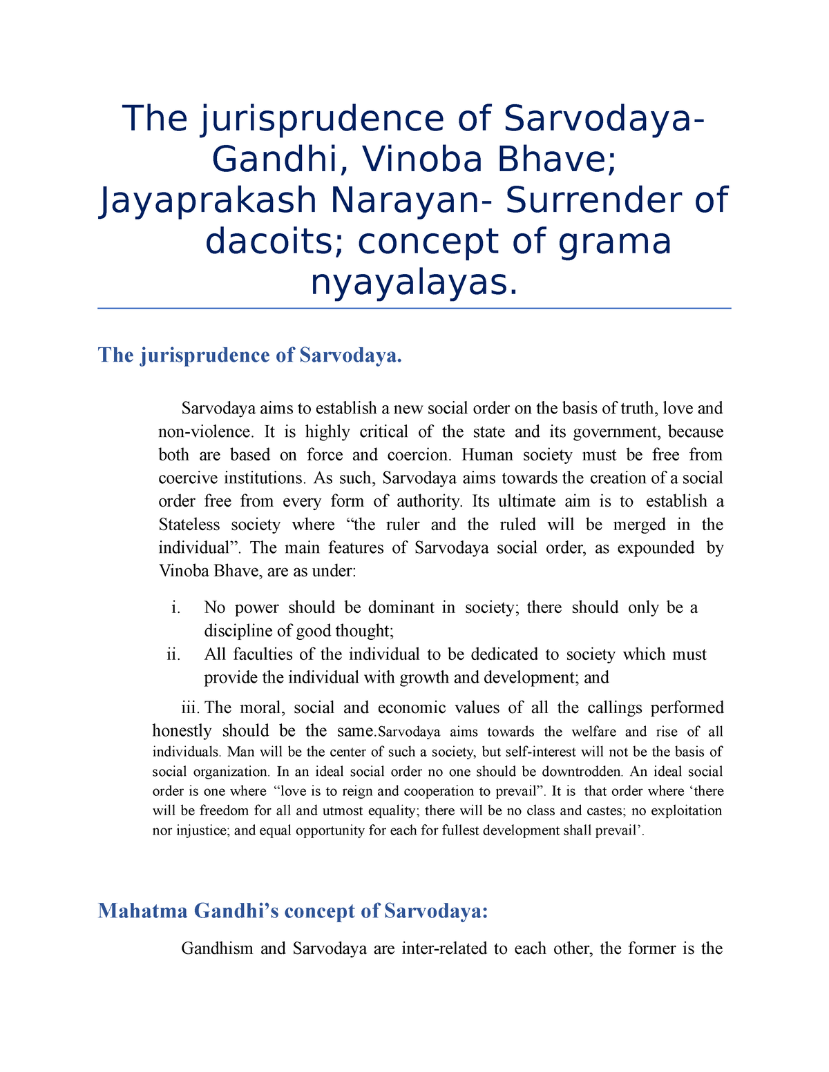 The Jurisprudence Of Sarvodaya- Gandhi, Vinoba Bhave, Jayaprakash ...