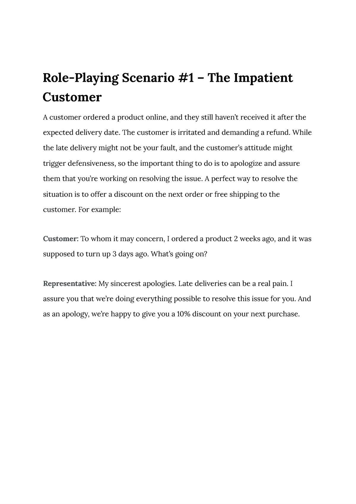 Roleplay 8 Scenarios English Role Playing Scenario 1 The Impatient Customer A Customer 