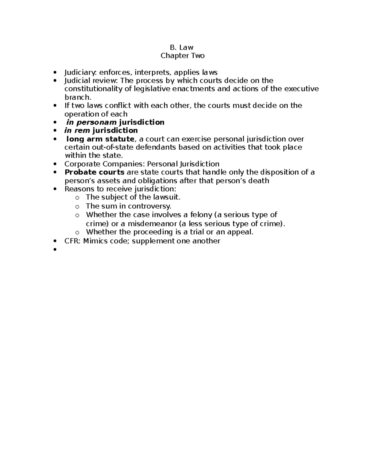 B.Law Ch. 2 - Ch 2 Lecture Notes - B. Law Chapter Two Judiciary ...