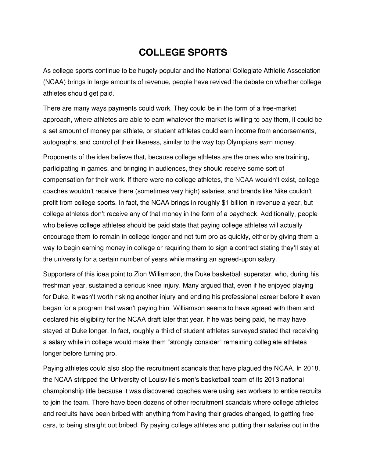 college sports argumentative essay topics