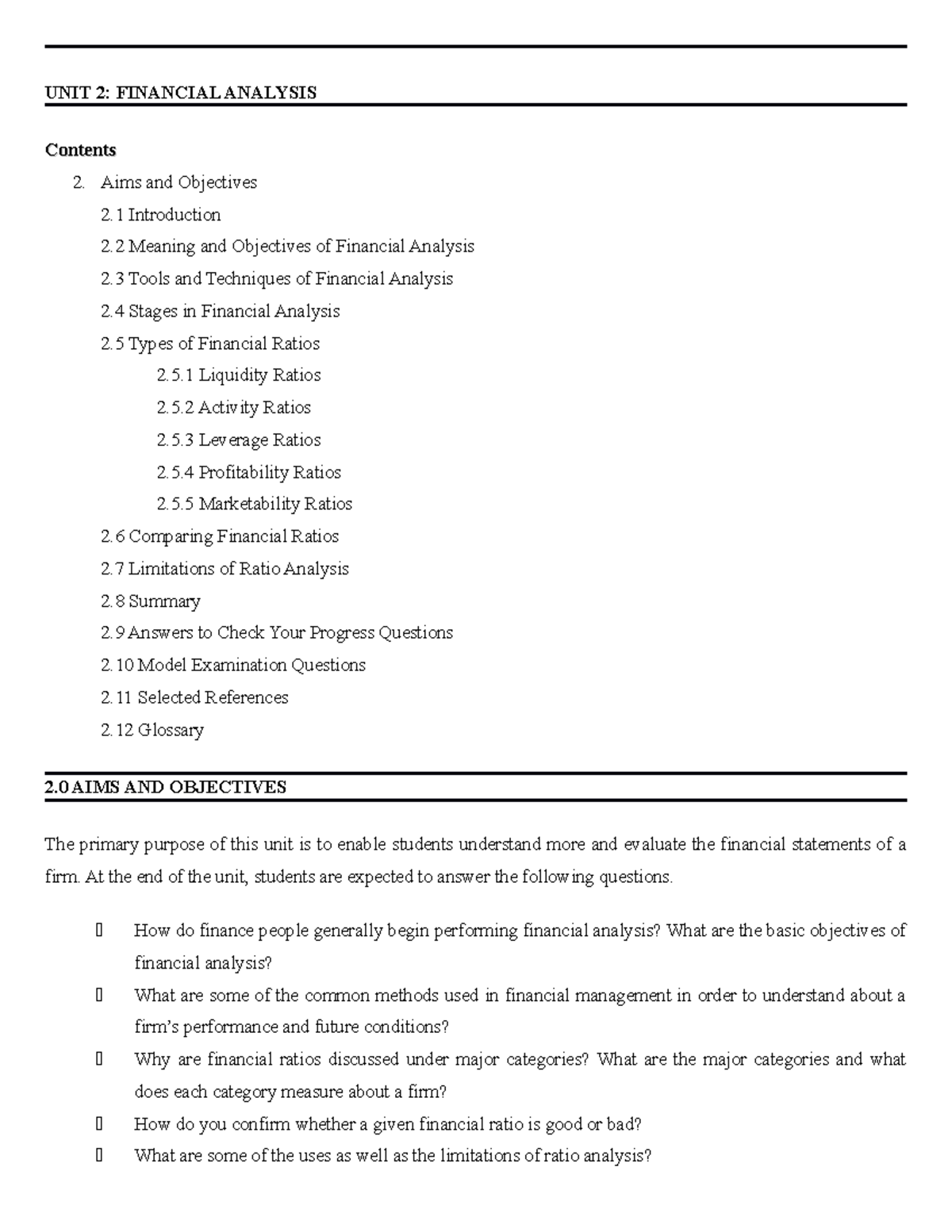 FM CH2 Financial Analysis - UNIT 2: FINANCIAL ANALYSIS ContentsContents ...