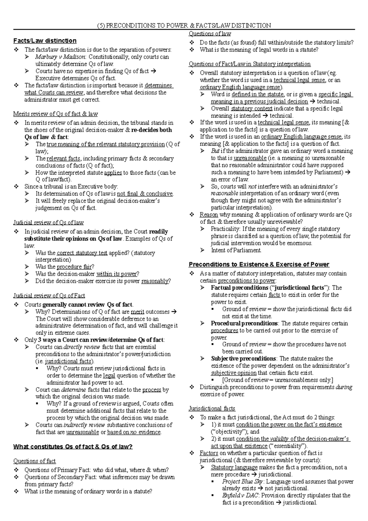 Admin 5 (5) PRECONDITIONS TO POWER & FACTS/LAW DISTINCTION Facts/Law