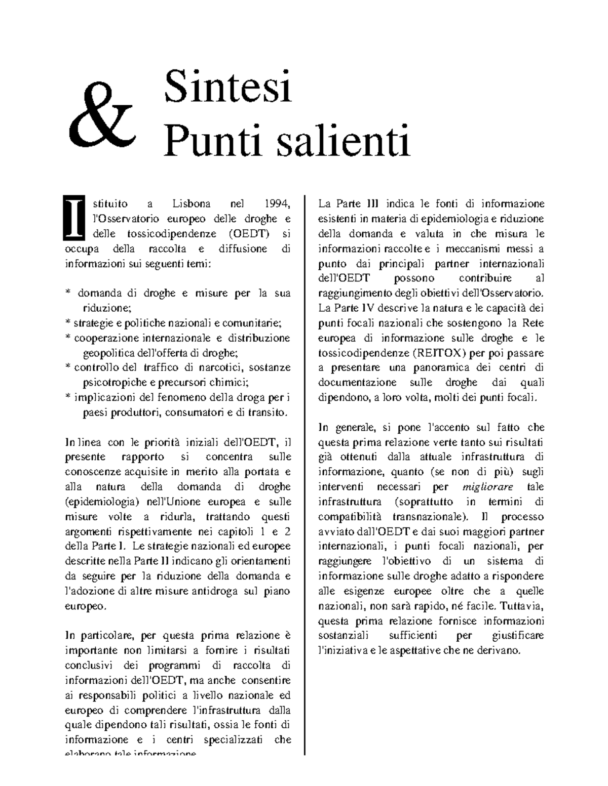 Lettura sui stupefacenti, riassunto a lezione - & Sintesi Punti ...