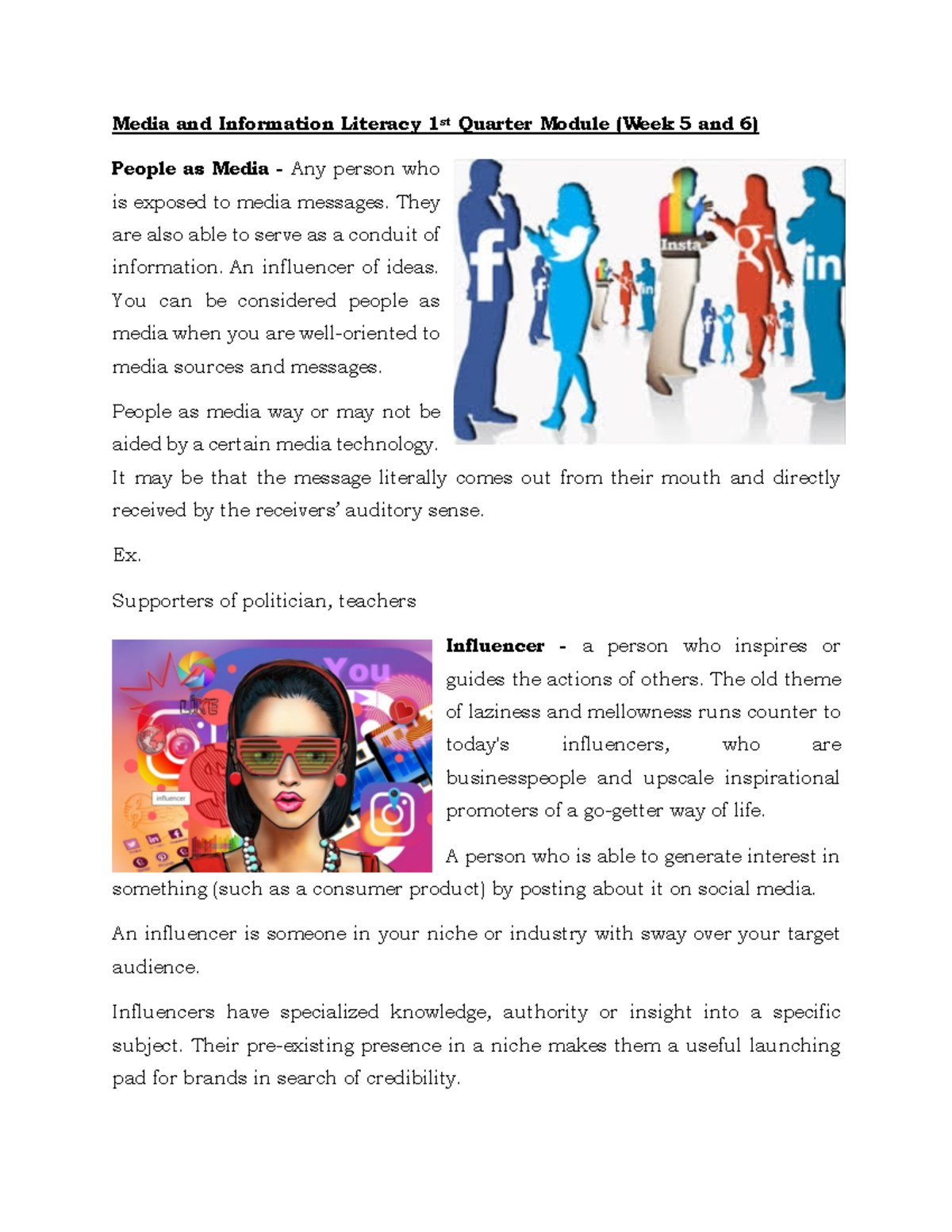 MIL Week 5 6 Module 1st Quarter - Media and Information Literacy 1 st ...