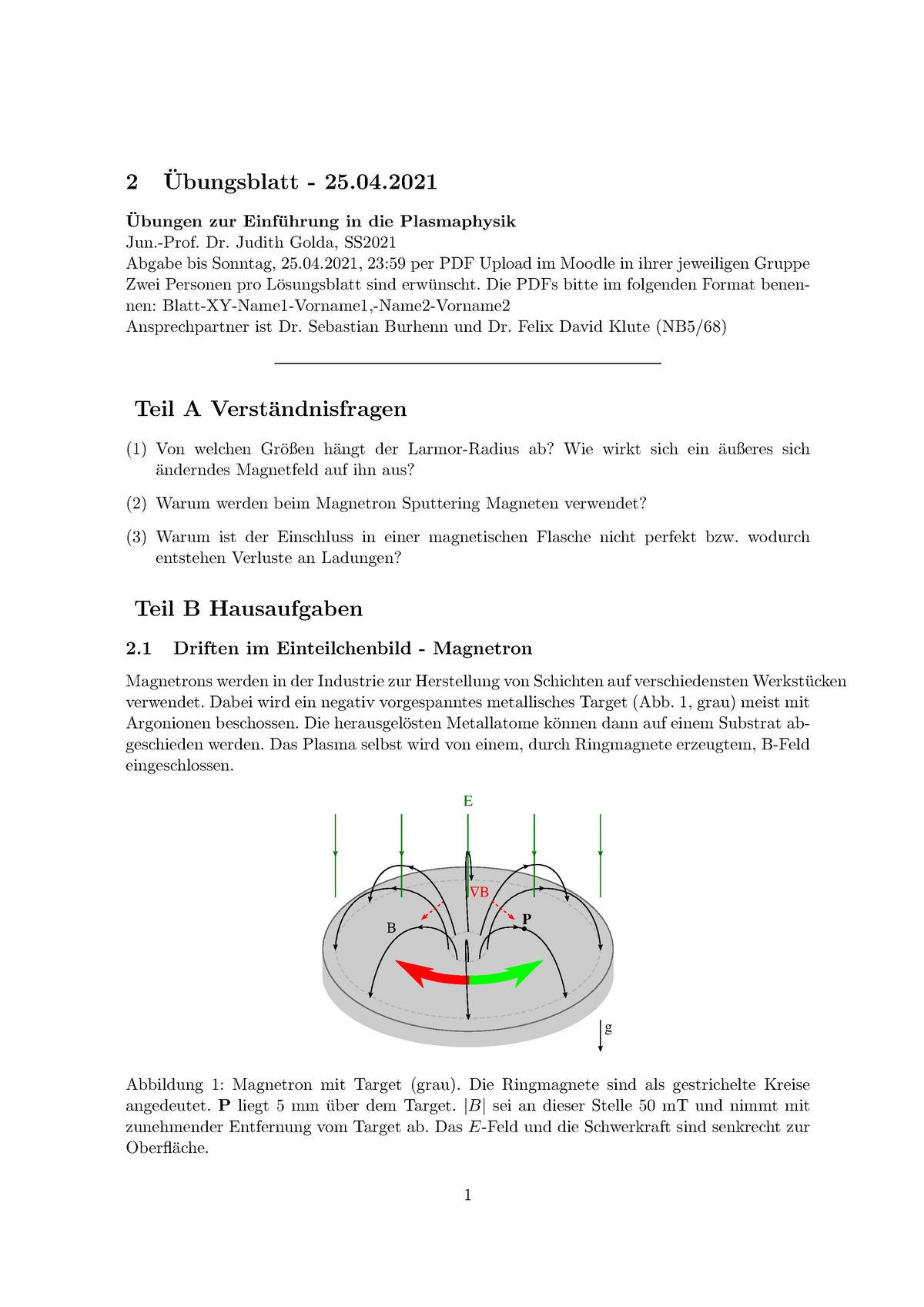 EPP Blatt 02 25 04 2021 - Übungen Der Plasmaphysik - 2 Ubungsblatt - 25 ...