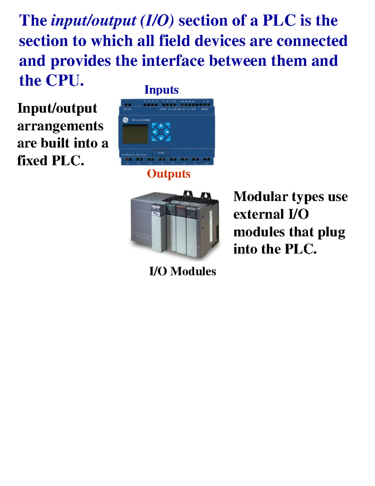 PLC 1 - Plc notes - The input/output (I/O) section of a PLC is the ...